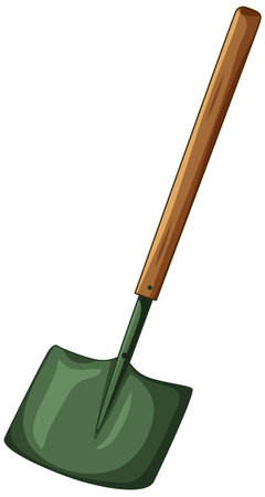 Illustration of a green shovel with wooden handleのイラスト素材
