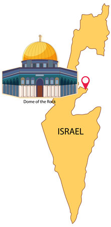 Vector illustration of Israel's map with the Dome of the Rock highlighted. Features bold colors and clear compositionのイラスト素材