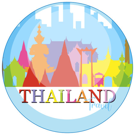 Vibrant vector illustration of Thailand's iconic landmarks with a modern, colorful style. Perfect for travel promotions and cultural presentationsのイラスト素材