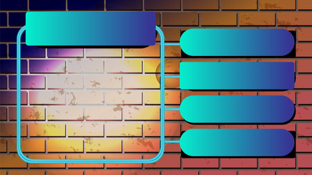 Vector illustration with gradient shapes against a textured brick wall. Vibrant colors and modern design elements create a dynamic compositionのイラスト素材