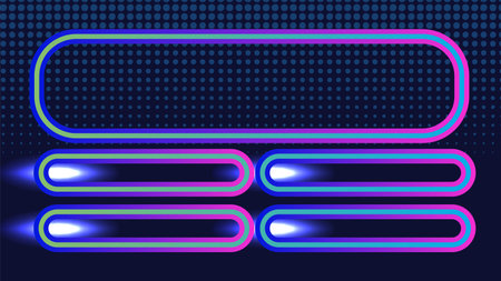 Vector illustration of a neon-themed game show interface with glowing bars and a dotted background, featuring vibrant colorsのイラスト素材