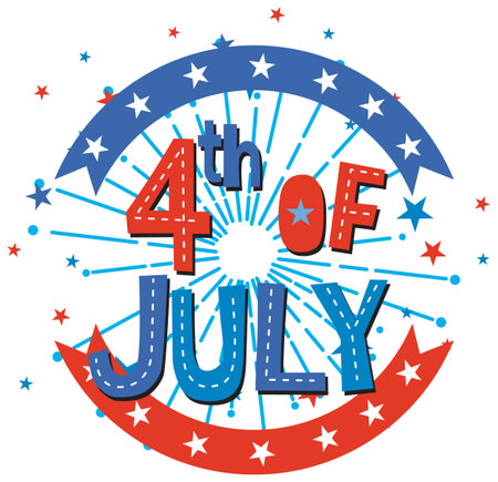 Colorful vector design celebrating Independence Day with stars, stripes, and bold typography in red, white, and blueのイラスト素材