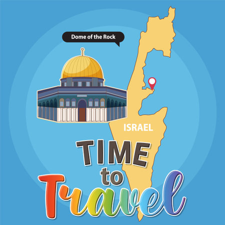 Vector illustration of Dome of the Rock with Israel map. Vibrant colors and modern design highlight travel themeのイラスト素材