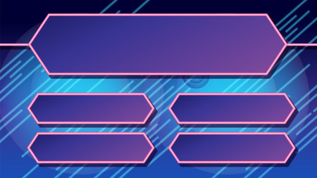 Vector illustration of a game show theme with neon pink and blue elements, featuring geometric shapes and dynamic linesのイラスト素材