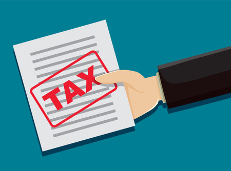 Illustration of a hand holding a tax documentのイラスト素材