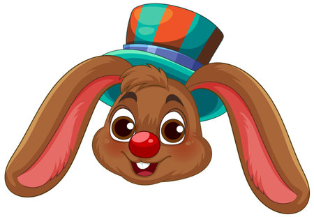 Charming cartoon bunny wearing a vibrant top hat. Bright colors and whimsical style create a joyful, playful atmosphereのイラスト素材