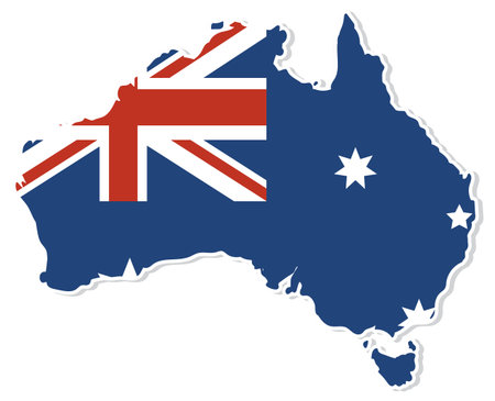 Vector illustration of Australia map with integrated flag design. Bold colors, clean lines, suitable for educational and promotional useのイラスト素材
