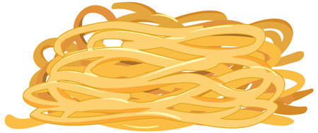 Flat vector illustration of a nest of uncooked spaghetti noodles in warm yellow tones, clean lines, and minimalistic composition with no backgroundのイラスト素材