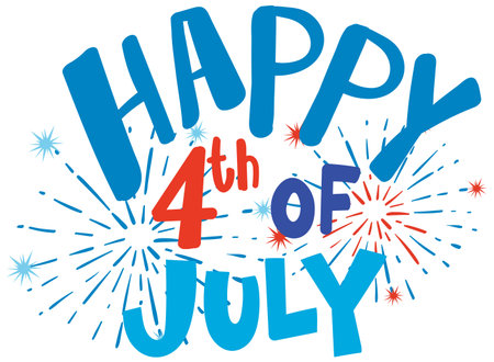 Colorful vector illustration with bold text and fireworks, capturing the spirit of Independence Day in vibrant huesのイラスト素材