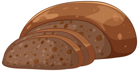 Three slices of whole grain bread with a loaf, rendered in flat vector style with warm brown tones and simple shadingのイラスト素材