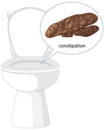 Vector illustration highlighting constipation with a toilet and detailed stool graphic. Clean lines and muted colors enhance clarityのイラスト素材
