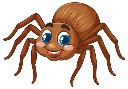 Vector illustration of a smiling spider with expressive eyes and a friendly demeanor, using warm brown tonesのイラスト素材