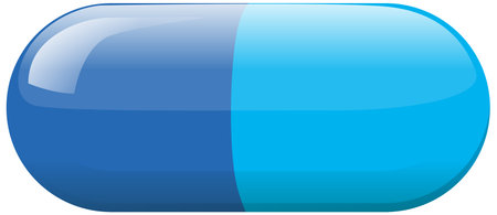 Glossy blue capsule pill rendered in a clean, flat vector style with subtle highlights and smooth gradients on a white backgroundのイラスト素材
