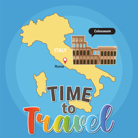 Colorful vector map of Italy with Colosseum, emphasizing travel theme in vibrant styleのイラスト素材