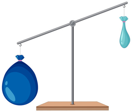 Vector illustration of a balance scale with two water balloons, showcasing weight contrast and equilibrium in a minimalist styleのイラスト素材