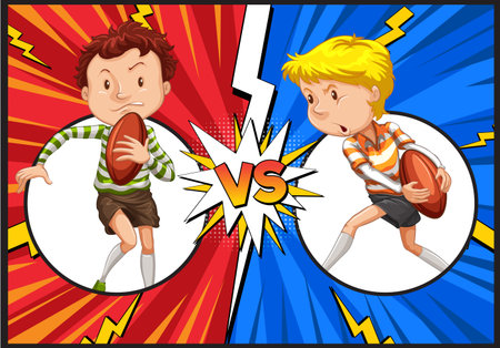 Two boys face off in a sports matchのイラスト素材