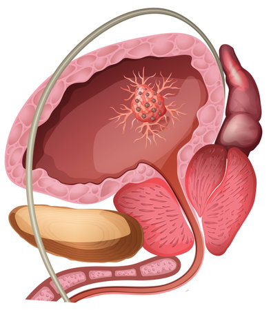 Intricate vector illustration highlighting human prostate anatomy with vibrant colors and detailed textures for educational purposesのイラスト素材
