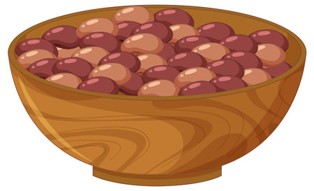 Vector illustration of a wooden bowl containing assorted red and brown beans, rendered in a flat, clean style with subtle wood grain textureのイラスト素材