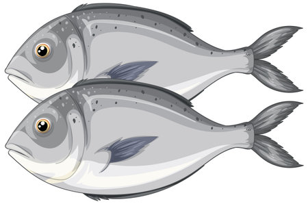 Detailed vector illustration of two fish with realistic textures and shading. Neutral color palette enhances natural appearanceのイラスト素材