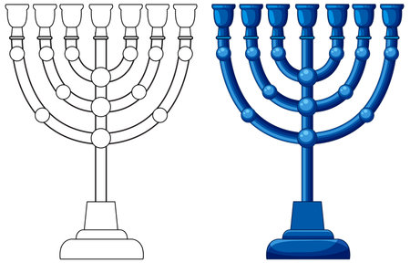 Menorah vector in blue and black outline, clean lines, flat style, white backgroundのイラスト素材