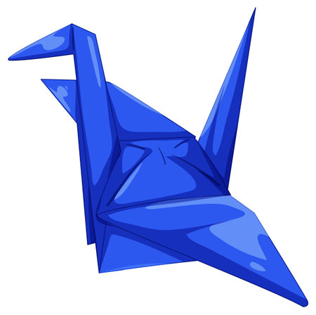 Stylized blue origami crane with sharp folds, clean lines, and subtle shading on whiteのイラスト素材