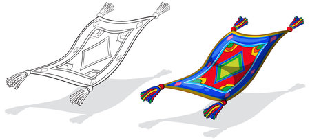 Vibrant magic carpet in cartoon vector style, bold colors, dynamic perspective, strong shadowのイラスト素材
