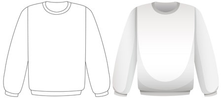 Two crewneck sweatshirt templates, one outlined and one shaded, isolated on white background, vector styleのイラスト素材