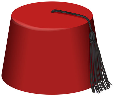 Traditional red fez hat with black tassel, clean vector illustration, simple shading, isolated backgroundのイラスト素材