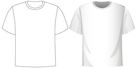 Two blank white t-shirt templates, one outlined, one shaded, isolated on white backgroundのイラスト素材