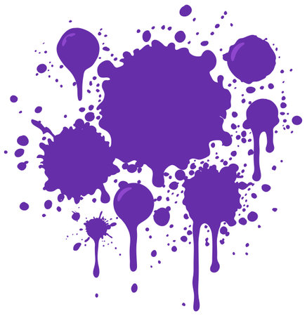 Dynamic vector illustration featuring bold purple paint splatters. Ideal for creative projects needing a splash of colorのイラスト素材