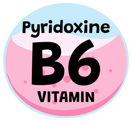 Bold vitamin B6 pyridoxine label with playful colors, flat vector style, circular compositionのイラスト素材