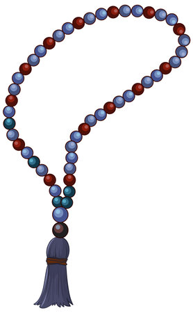 Vector illustration of prayer beads with multicolored beads and tassel, clean digital styleのイラスト素材