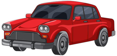 Red vintage sedan car in clean cartoon vector style with simple shading and highlightsのイラスト素材