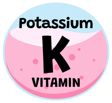 Bold potassium vitamin K symbol in circular, flat vector style with playful pink backgroundのイラスト素材
