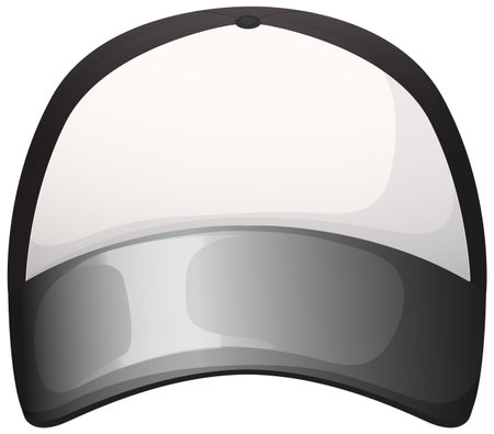 Minimalist vector of a black and white baseball cap, front view, clean shading, simple styleのイラスト素材