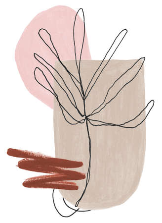 Artisan Abstract Shapes Line Art Composition, Floral Line Art, Painted Formsの写真素材