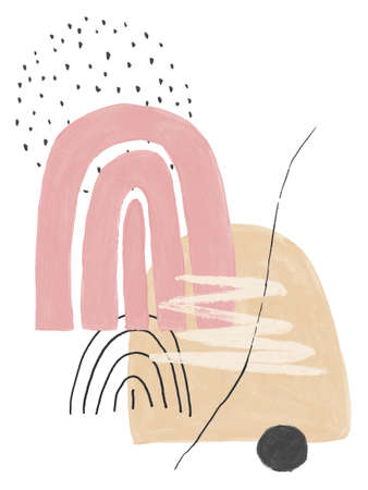 Artisan Abstract Shapes Line Art Composition, Floral Line Art, Painted Formsの写真素材