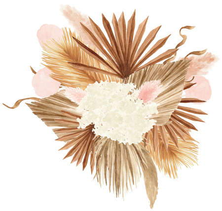 Bohemian Dried Foliage Bouquet, Dried Flowers, Dried Leaves, Boheme Floral, Wedding Bouquet, Leaves Floral Bouquetの写真素材