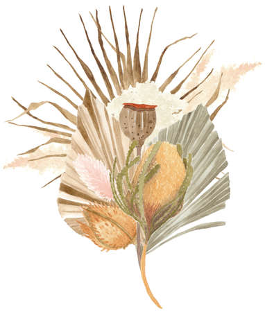 Bohemian Dried Foliage Bouquet, Dried Flowers, Dried Leaves, Boheme Floral, Wedding Bouquet, Leaves Floral Bouquetの写真素材