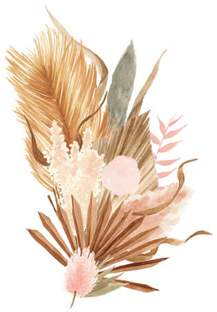 Bohemian Dried Foliage Bouquet, Dried Flowers, Dried Leaves, Boheme Floral, Wedding Bouquet, Leaves Floral Bouquetの写真素材