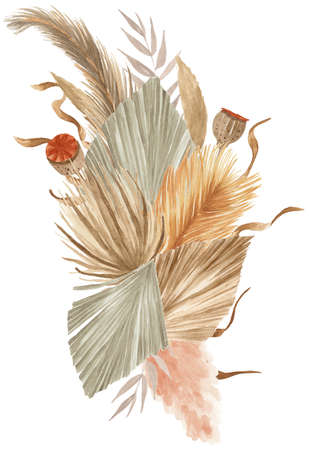 Bohemian Dried Foliage Bouquet, Dried Flowers, Dried Leaves, Boheme Floral, Wedding Bouquet, Leaves Floral Bouquetの写真素材