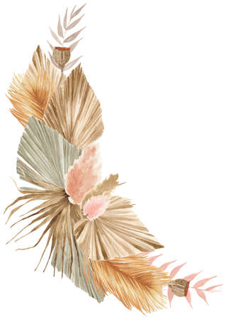 Bohemian Dried Foliage Bouquet, Dried Flowers, Dried Leaves, Boheme Floral, Wedding Bouquet, Leaves Floral Bouquetの写真素材