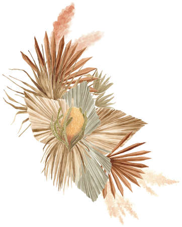 Bohemian Dried Foliage Bouquet, Dried Flowers, Dried Leaves, Boheme Floral, Wedding Bouquet, Leaves Floral Bouquetの写真素材