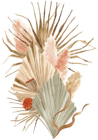 Bohemian Dried Foliage Bouquet, Dried Flowers, Dried Leaves, Boheme Floral, Wedding Bouquet, Leaves Floral Bouquetの写真素材