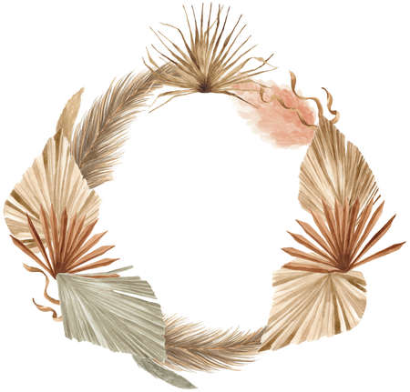 Bohemian Dried Foliage Wreath, Dried Flowers, Dried Leaves, Boheme Floral, Wedding Wreath, Leaves Floral Wreath, Bohemian Floral Wreathの写真素材