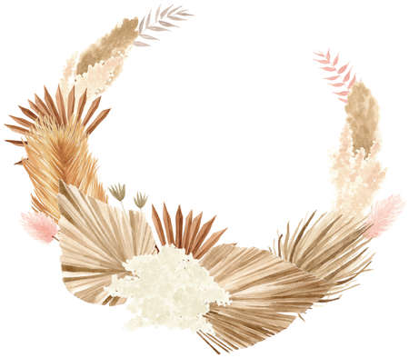 Bohemian Dried Foliage Wreath, Dried Flowers, Dried Leaves, Boheme Floral, Wedding Wreath, Leaves Floral Wreath, Bohemian Floral Wreathの写真素材