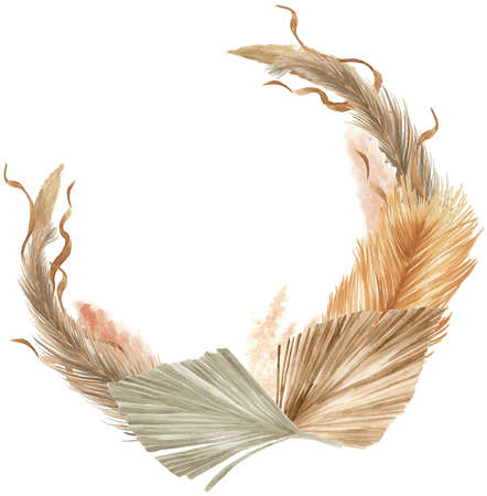 Bohemian Dried Foliage Wreath, Dried Flowers, Dried Leaves, Boheme Floral, Wedding Wreath, Leaves Floral Wreath, Bohemian Floral Wreathの写真素材