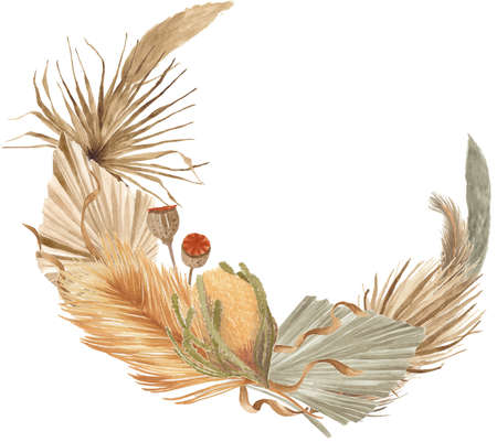 Bohemian Dried Foliage Wreath, Dried Flowers, Dried Leaves, Boheme Floral, Wedding Wreath, Leaves Floral Wreath, Bohemian Floral Wreathの写真素材