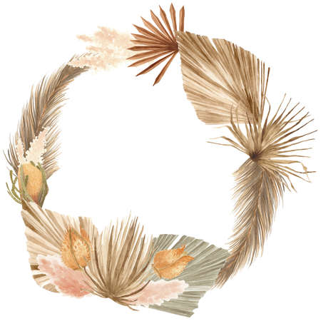 Bohemian Dried Foliage Wreath, Dried Flowers, Dried Leaves, Boheme Floral, Wedding Wreath, Leaves Floral Wreath, Bohemian Floral Wreathの写真素材