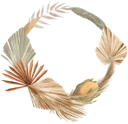 Bohemian Dried Foliage Wreath, Dried Flowers, Dried Leaves, Boheme Floral, Wedding Wreath, Leaves Floral Wreath, Bohemian Floral Wreathの写真素材